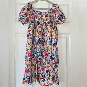 Floral print knee length dress with sleeves
